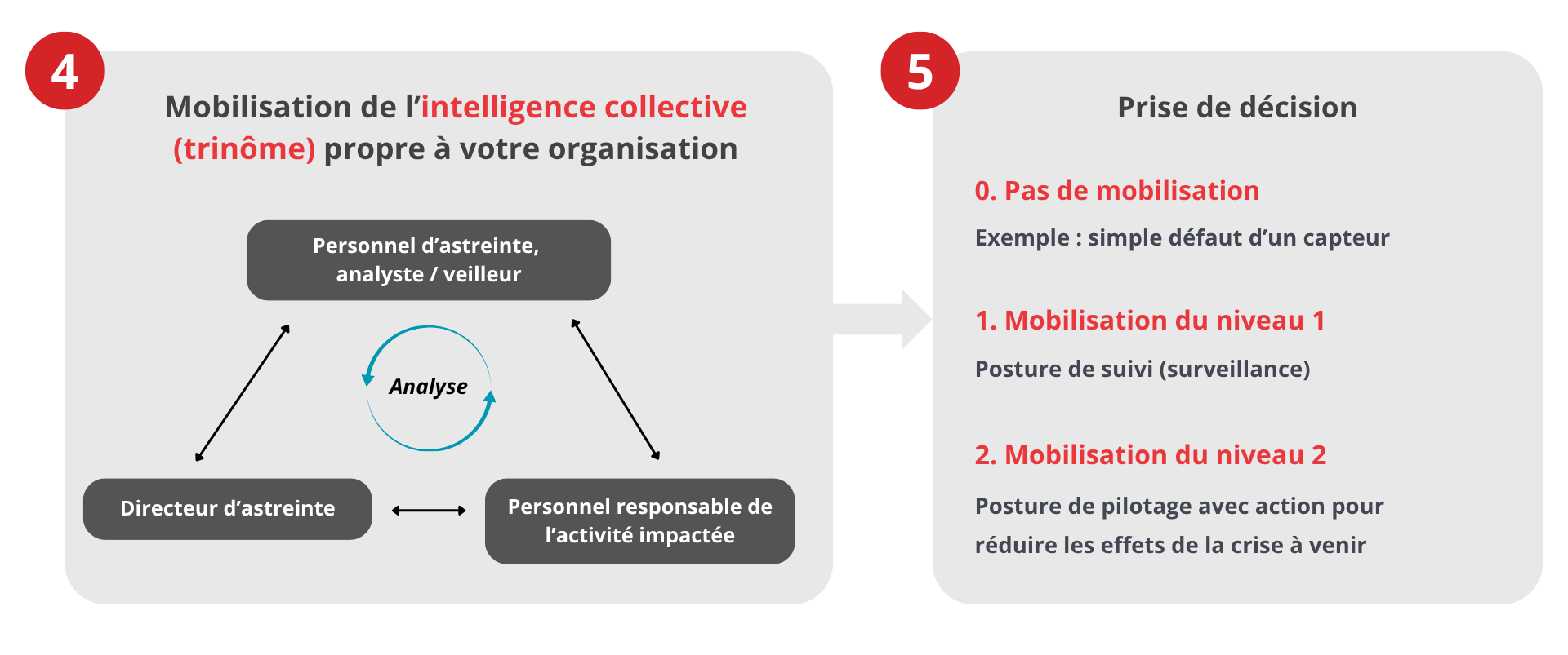 Schéma illustrant la mobilisation de l’intelligence collective et les niveaux de décision dans la solution VigieRisc